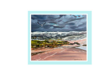 Print of painting of an Albatross on Parsons Beach by Jen Biscoe