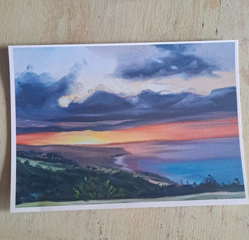 A painting of the sunsetting over Tapanappa campground on the Heysen Trail.