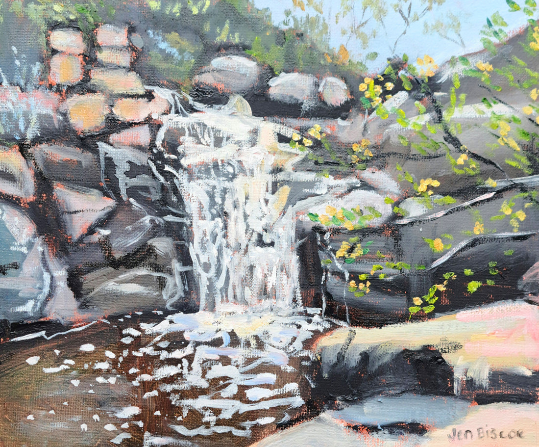 Print of a painting by Jen Biscoe of a waterfall in Deep Creek National park