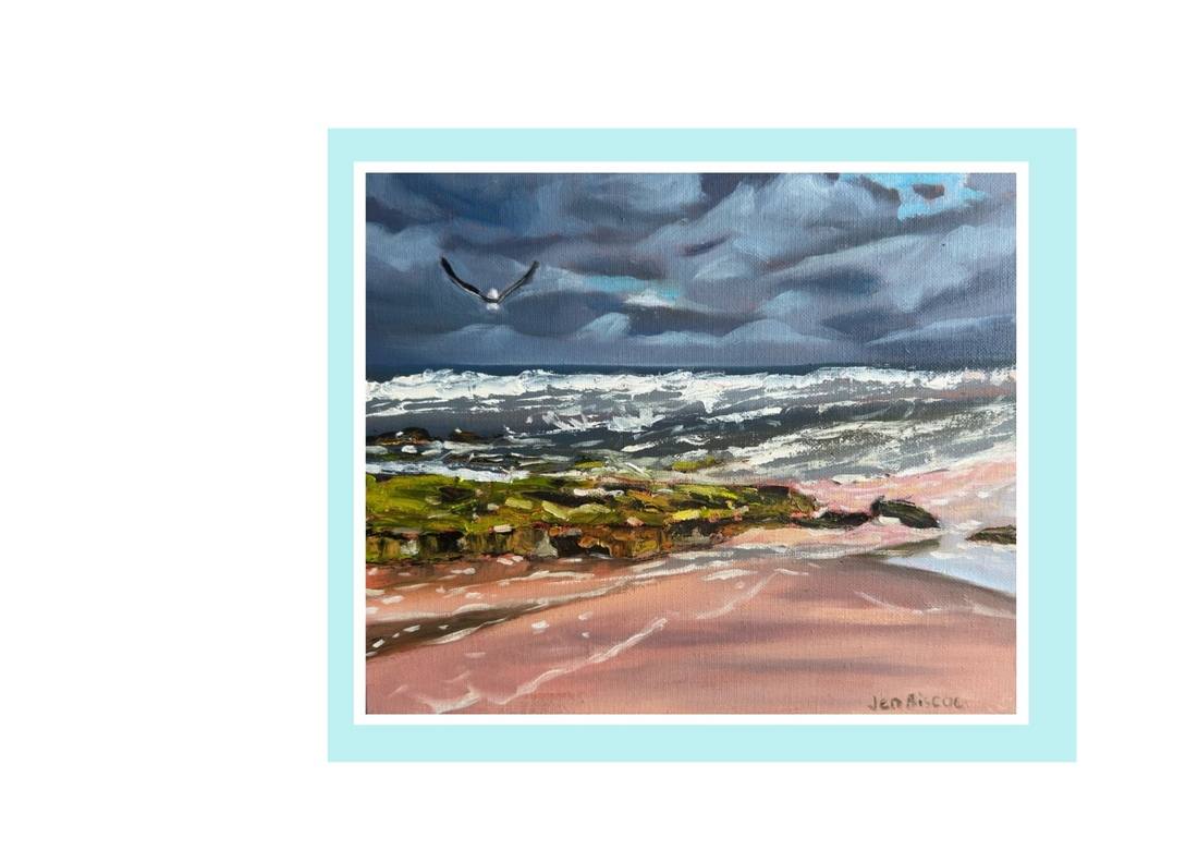 Print of painting of an Albatross on Parsons Beach by Jen Biscoe