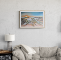 Paper print of a coastal artwork by South Australian artist Jen Biscoe showing Middleton Beach and ocean scenery.