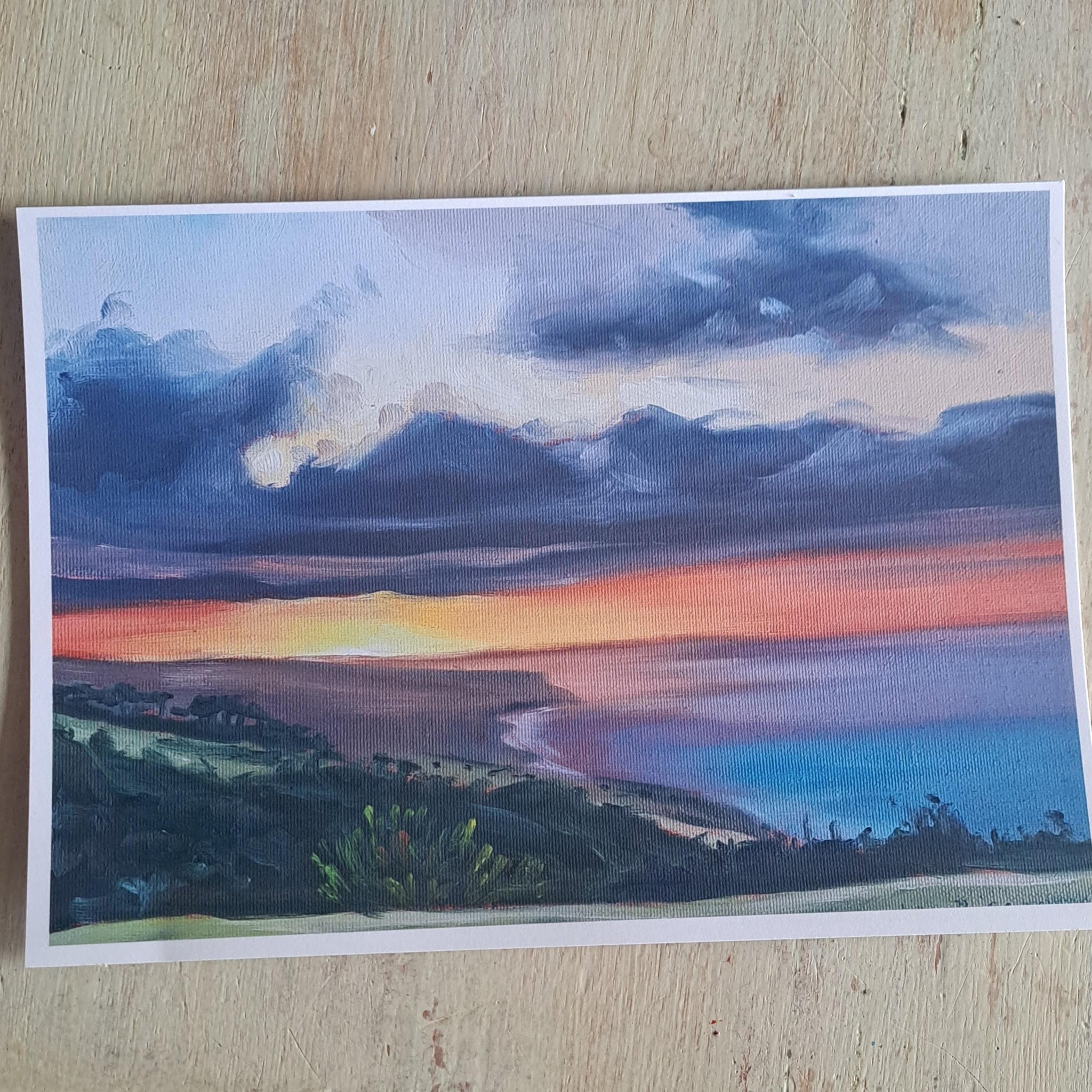 A painting of the sunsetting over Tapanappa campground on the Heysen Trail.
